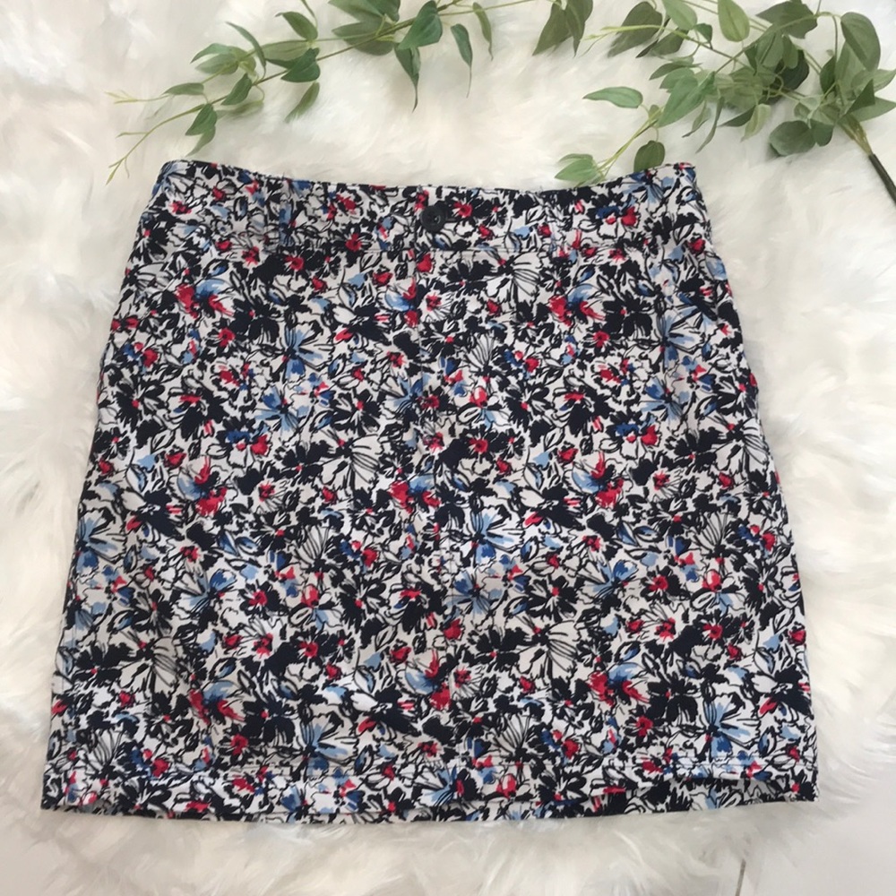 Christopher & Banks Floral Print Skort - Black, Red, Blue